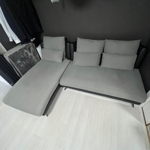 カウチソファ クッション付き 3人掛け ニトリ ブラック グレー