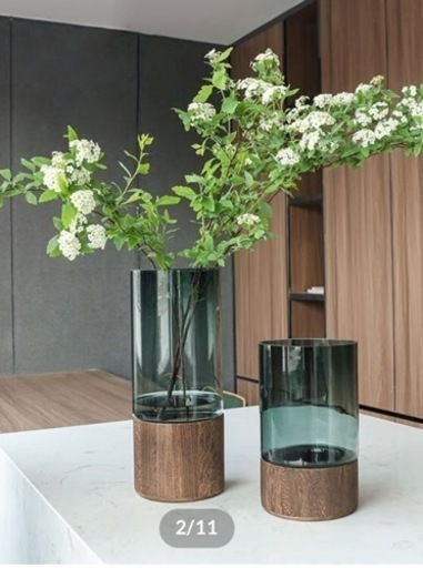 サークルガラスウッドフラワーベース　花瓶　スタイリッシュ　高さ29cm