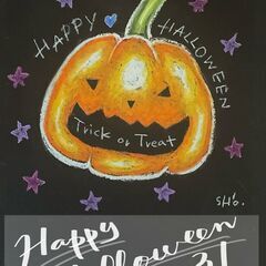 ♡オイルパステルで描くチョークアート♡　ハロウィンかぼちゃ　1d...