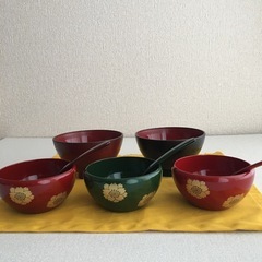 うつわ 塗物小どんぶり ボウルセットスプーン付き  合成漆器