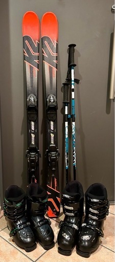 スキー　子供　板　ビィンディング　ブーツ　2足　ストック　セット