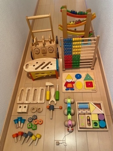 木製　手押し車　知育玩具　幼児　おもちゃ　7点セット
