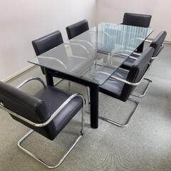 応接用ガラステーブル・椅子セット 【6人掛け】現地引取希望の画像