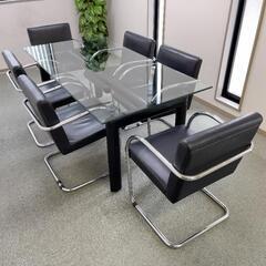 応接用ガラステーブル・椅子セット 【6人掛け】現地引取希望