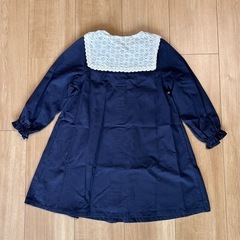 【100cm】ワンピース ネイビー 紺 女の子　ワールド SHOO-LA RUE Kids レース衿 ギャザー 切替 ネイビーの画像
