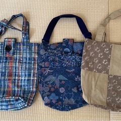 和柄　手提げかばん3点セット　ハンドメイド