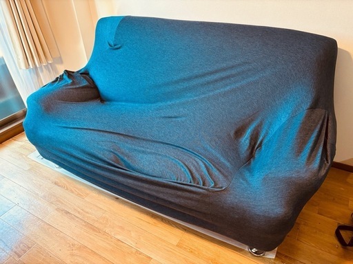 3人掛けソファ　グレー　ニトリブルーカバー付き