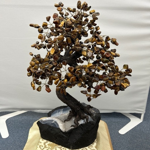 タイガーアイ　虎目石　土台アメジスト　金のなる木