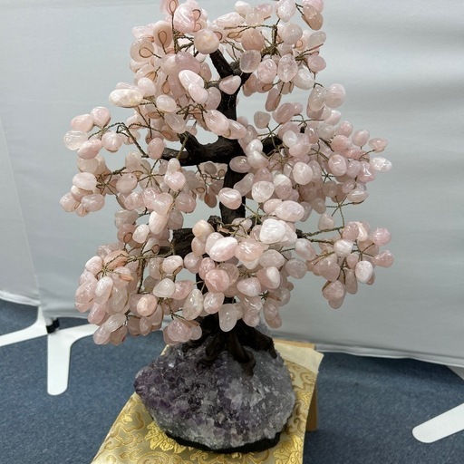 金のなる木 ローズクォーツ 土台アメジスト