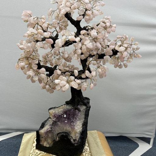金のなる木　ローズクォーツ　土台アメジスト