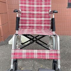 美品 ニッシン 介助式 車いす 後方ブレーキ 折りたたみ 赤 チ...