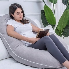 美品　C型　抱き枕 妊婦 人気 マイクロファイバー　マタニティーだきまくら 授乳クッション 背もたれ ふわふわ包み込む 横向き寝 抱きまくら 大きい 妊娠プレゼント 取り外し可能なカバー付き　パステル　カラー　ブルー　可愛い　の画像