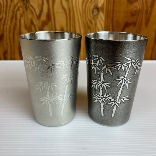 k0930620 さつま朝日堂 タンブラー ペア 保管品 錫器 コップ 焼酎グラス 2個セット 箱付き 薩摩錫器 未使用 未使用品 現