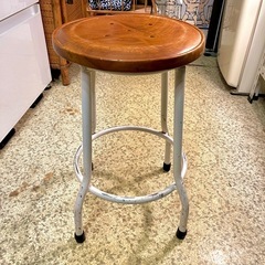 【池上店】【【～4/14限定SALE！店内全品20%お値引き！】在庫2点→1点　オールドメゾン　old Maison チーク　スツール　teak wood stool iron industrial vintage antique アイアン　インダストリアル　木製　無垢材　無垢　の画像