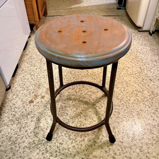 【池上店】 在庫2点→1点　スツール　wood stool iron industrial vintage antique アイアン　インダストリアル　木製　無垢材　無垢　 　検　オールドメゾン　old Maison チーク　teak ビンテージ