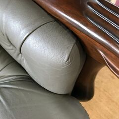 【ジャングルジャングル深井店】★本皮2人用ソファー グリーン系 家具 クリーニング済 堺市 深井 【FU977】の画像