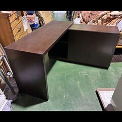 札幌 引き取り 重なら パソコンデスク オフィスデスク L字タイプ こげ茶系 システムデスク