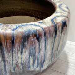 信楽焼 丸火鉢 海鼠釉 メダカ鉢 水連鉢 花手水などにも 小型火鉢 手あぶり めだか A0DX0104①の画像