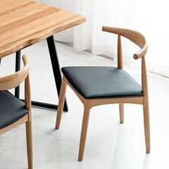 ⑭-2　未使用/新品　在庫4脚　ダイニングチェア　天然木 アッシュ 木製  椅子 リビングチェア ナチュラル(PVC座面:ブラック)の画像