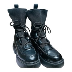 スクエアトゥ ダッドスニーカー 厚底 ニットブーツの画像