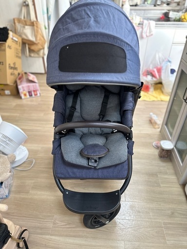 AirBuggy ベビーカー ネイビ エアバギー　レインカバー　ポンプ付き