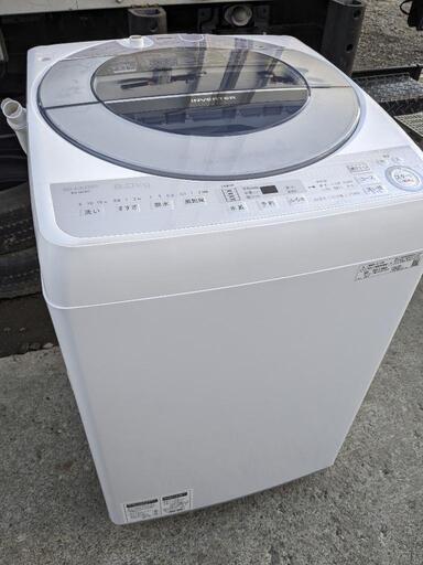 シャープ　8kg　2019年製　全自動洗濯機　ES-GV8C　インバーター　穴なしステンレス槽　10分洗濯　大容量　風乾燥