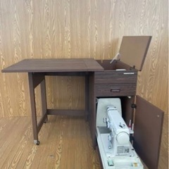 70年代 アンティーク ジャノメ ミシン台 作業机 裁縫  折り畳み式 コンパクト キャスター付き レトロ 昭和 当時物 の画像