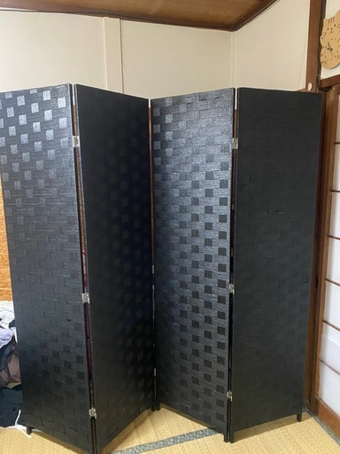 パーテーション　自立　和風　シックな黒