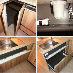 【展示未使用品】2017年製 タカラスタンダード L字型高級システムキッチン/人造大理石天板/コンロ/食洗機/フード/カウンターの画像