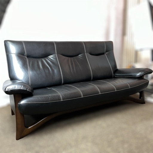 (株)アサヒ ソファ 3人掛け  黒 レザー 三人掛け 3P レザーソファ