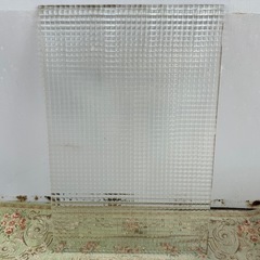 昭和レトロ チェッカーガラス 両面プレス 91cmX87cm 引...