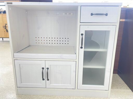 ★ジモティ割あり★ 佐藤産業 レンジ台 白・ナチュ H82×D40×W88 クリーニング済み TJ8873