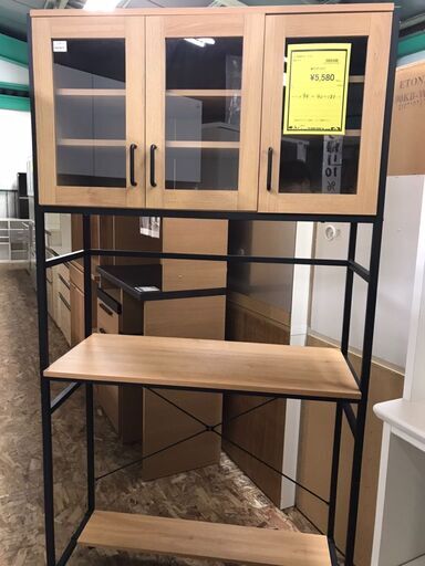 キッチンラック　カップボード　キッチンシェルフ　ナチュラルカラー　木目　キッチンインテリア