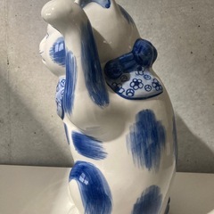 九谷焼　招き猫　青磁　猫置物の画像
