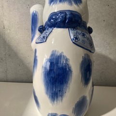 九谷焼　招き猫　青磁　猫置物の画像