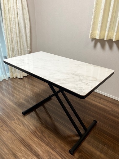 【定価76800円】昇降式テーブル「グラナダ」セラミック天板 ホワイトクオーツ色