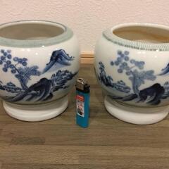 かわいい壺 メダカ鉢 火鉢 陶器 花器（2個セット）