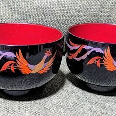 【未使用品】汁椀(鳳凰柄)　2客セット　   山本寛斎 山中漆器 