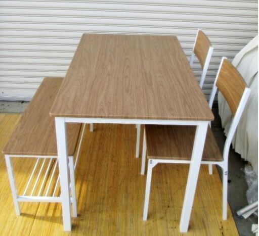 モダンデコ　木製ダイニング 4点セット　ナチュラル　ホワイト　ダイニングテーブル・ベンチ・チェア2脚　シンプル　モダン　MODERN DECO