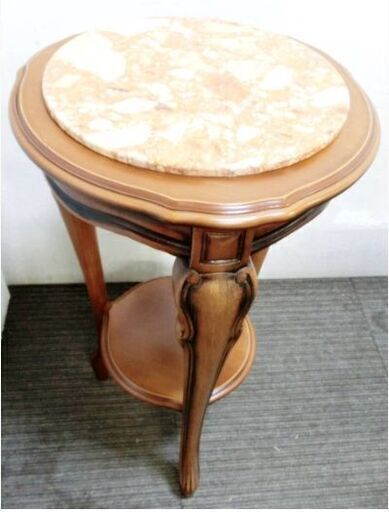 猫脚　サイドテーブル　花台　電話台　フラワースタンド　石天板　イタリア　飾り棚　アンティーク　ランプテーブル　クラシック　丸型