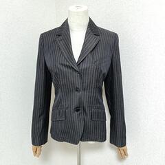 ポールスミスブラック テーラードジャケット ブレザー シングル 背抜き ストライプ 42 XL レディースの画像