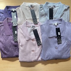 新品 B格品 婦人シニア 長袖・七分袖 前開きポロシャツ 6点セ...