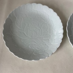 NIKKO ニッコー HIROKO KOHINO コシノヒロコ 大皿 盛皿 オードブル皿 刺身皿 直径 28㎝ 芍薬 青白磁 2枚セット 日本製 中古品  の画像
