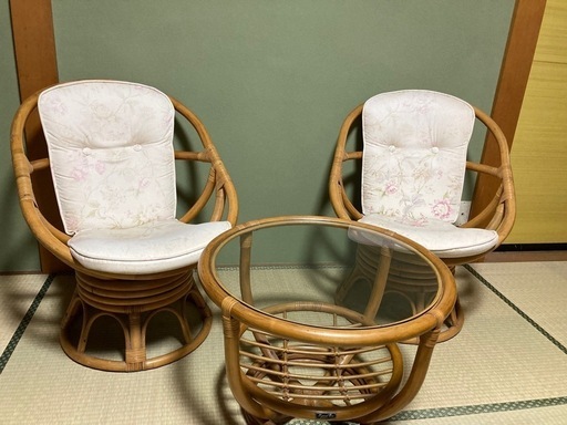 レトロ家具　チェア\u0026テーブルセット　藤　Tropical Fine