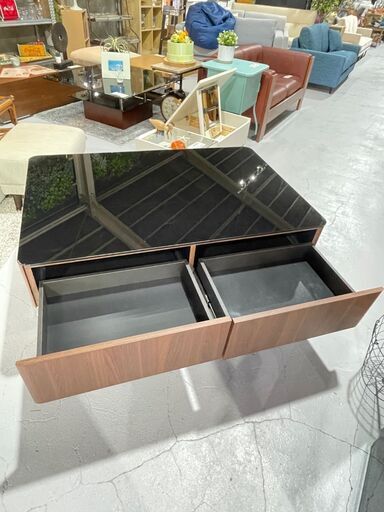 商談中★Meuble★モーブル 大塚家具取扱 センターテーブル W120cm リビング ローテーブル ガラス天板 ウォルナット