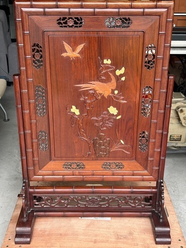 ☆衝立 竹模様　唐木