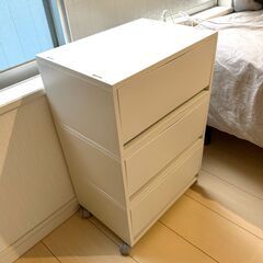 無印良品　ポリプロピレンケース・引出式・横ワイド・深型・ホワイトグレー