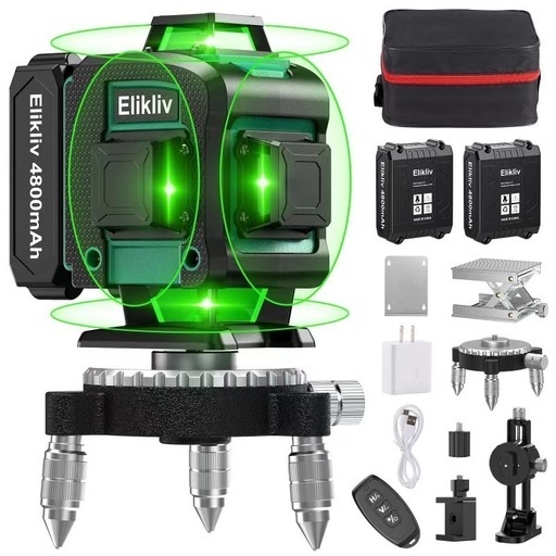 墨出し機★レーザー 16ライン フルライン 水平器 4D 軽量 DIY 測量 バッテリー2個