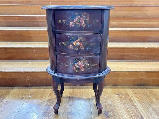 家具 生活家具 サイドチェスト　花柄　ダークブラウン　イタリア製