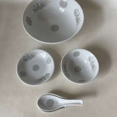 丸誠陶苑 中華食器セット 20点セット ラーメン鉢 スープ茶碗 小皿 蓮華 蓮華置き 5客 4セット 中古品の画像